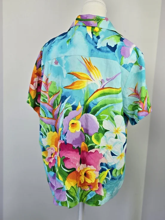 Jams World Hawaiian Shirt Womens L Tropical Floral Button Down Short Sleeve - Picture 3 of 7